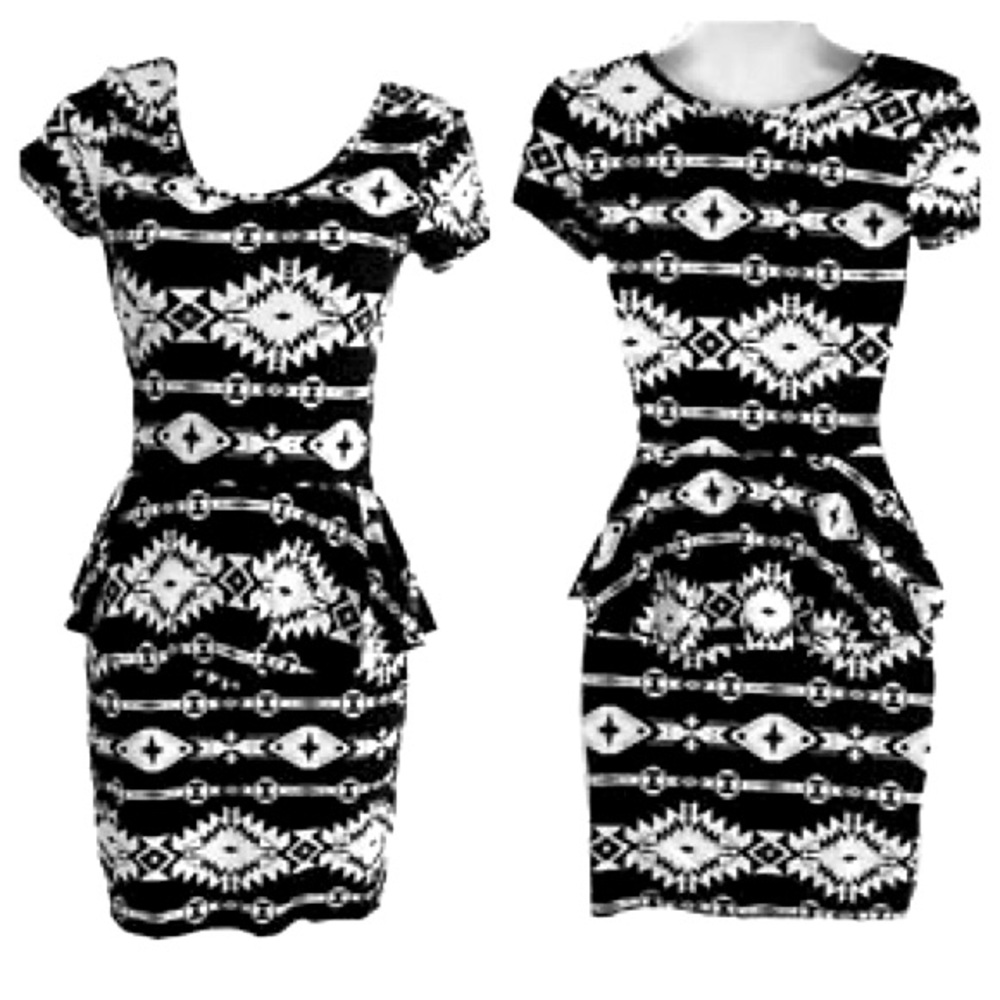 Rue 21 black and white tribal pattern fitted formal dress